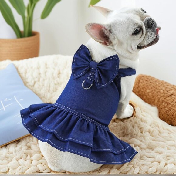 Pet Creations Other - NEW Dog Denim Dresses Bow Princess Harness Dress Summer Dog Apparel with Ring